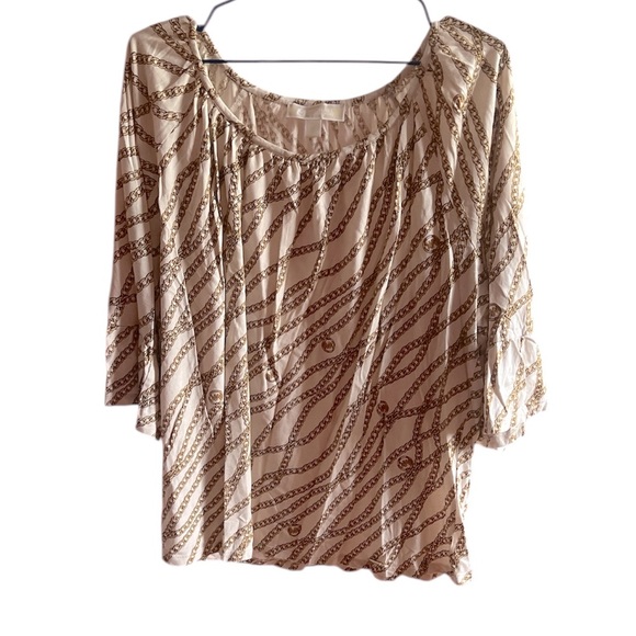 MICHAEL KORS Gold Chain Peasant Blouse | 3/4 Bell Sleeve | Size 2X | NWOT - Picture 2 of 7